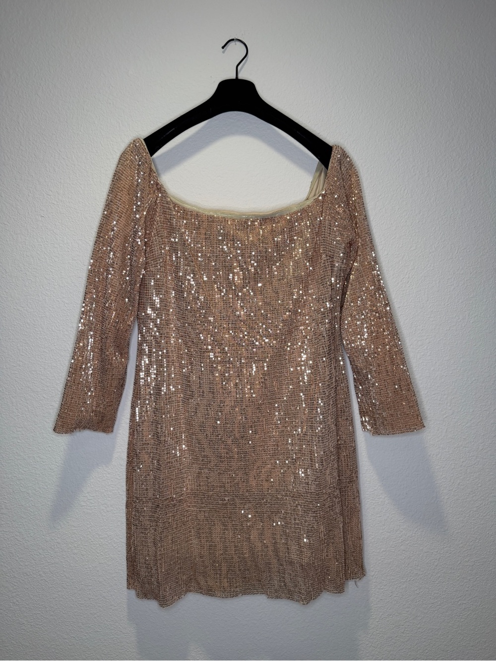 Sequin Off-Shoulder Dress in Rose Gold